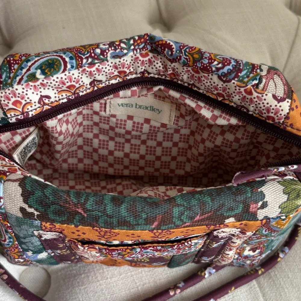 Quilted Patchwork Tote and Crossbody Bag Set - burgundy autumn colors